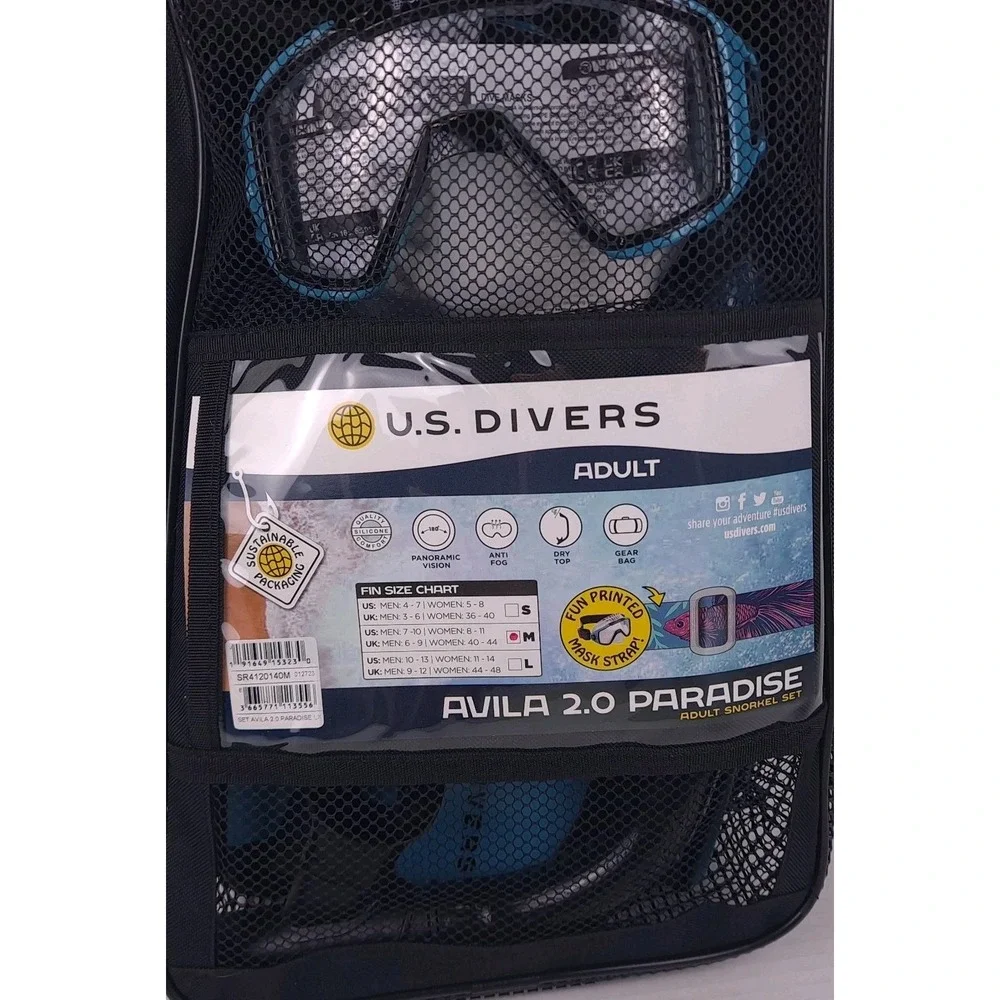 U.S. Divers‎ Avila 2.0 Paradise Adult Snorkel Set Betta Black Blue Size Medium